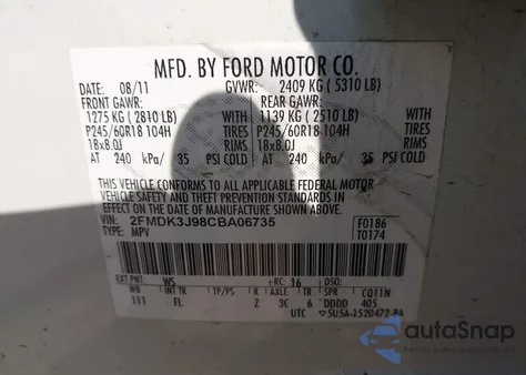 2012 Ford Edge Sel from USA, damaged, VIN 2FMDK3J98CBA06735